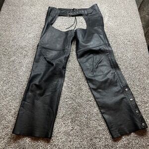 FMC Leather Chaps Motorcycle Pants Mens XXL Black Snap Side Biker Riding